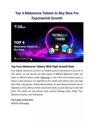 Top 4 Metaverse Tokens to Buy Now For Exponential Growth