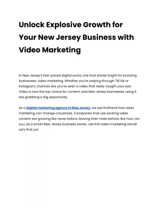 How Businesses in New Jersey Can Utilise the Power of Video Marketing.