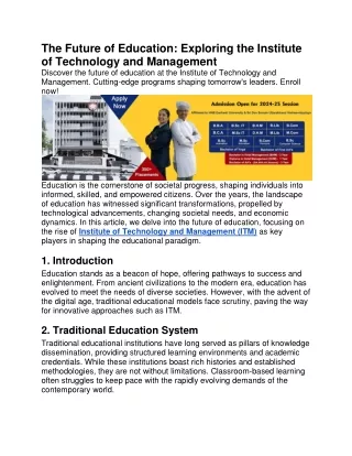 The Future of Education: Exploring the Institute of Technology and Management