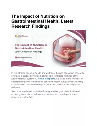The Impact Of Nutrition On Gastrointestinal Health: Latest Research Findings