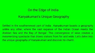 On the Edge of India Kanyakumari's Unique Geography