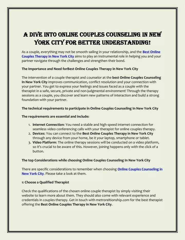 a dive into online couples counseling