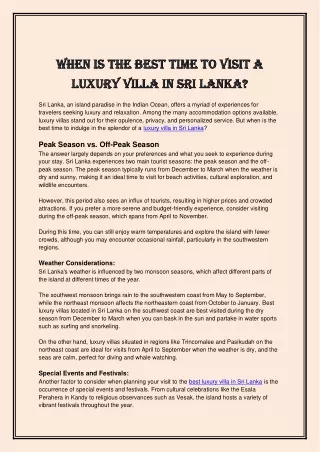 When is the Best Time to Visit a Luxury Villa in Sri Lanka