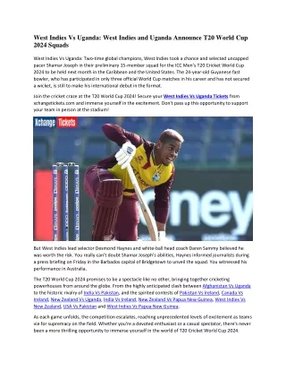 West Indies Vs Uganda West Indies and Uganda Announce T20 World Cup 2024 Squads