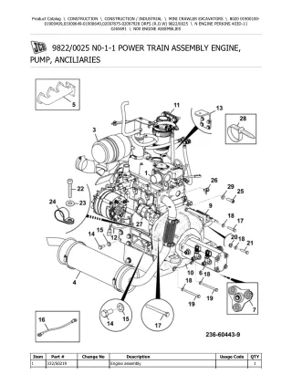 JCB 8020 ORFS (R.O.W) Mini Crawler Excavator Parts Catalogue Manual (Serial Number 01900100-01900499)