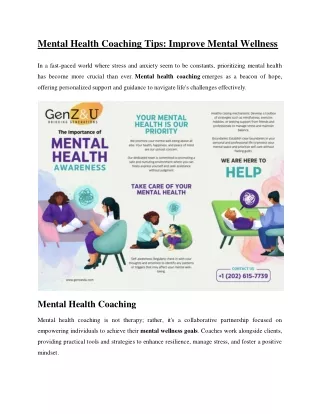 Mental Health Coaching Tips -  Improve Mental Wellness