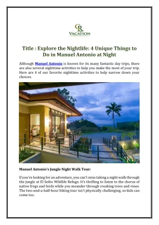 Explore the Nightlife: 4 Unique Things to Do in Manuel Antonio at Night
