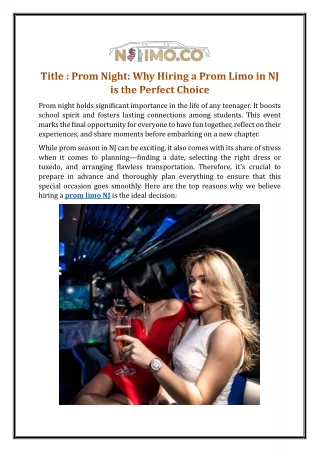 Prom Night: Why Hiring a Prom Limo in NJ is the Perfect Choice