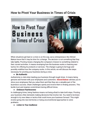 Essential Steps to Pivot Your Business in Times of Crisis