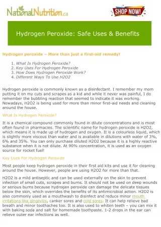 Hydrogen Peroxide Safe Uses & Benefits