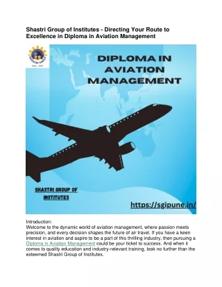 Shastri Group of Institutes Directing Your Route to Excellence in Diploma in Aviation Management
