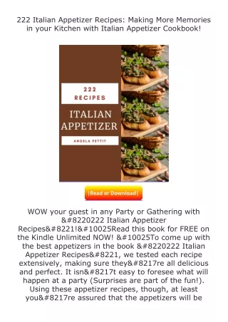 PDF✔Download❤ 222 Italian Appetizer Recipes: Making More Memories in your K