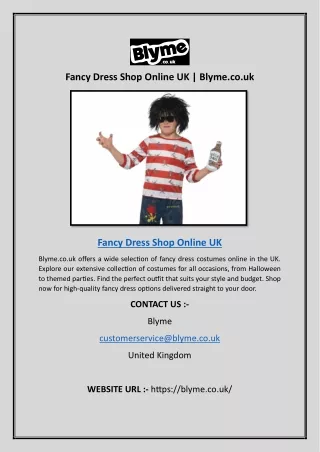 Fancy Dress Shop Online UK | Blyme.co.uk