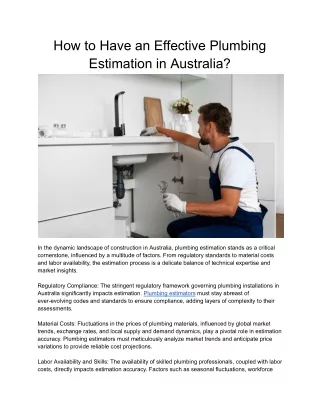 How to Have Effective Plumbing Estimation