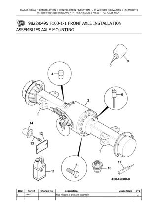 JCB JS145WHR T4 Wheeled Excavator Parts Catalogue Manual (Serial Number 02142858-02143158)