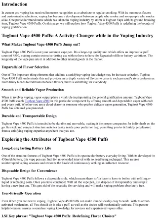 Tugboat Vape 4500 Puffs: Redefining the bounds of Vaping Satisfaction