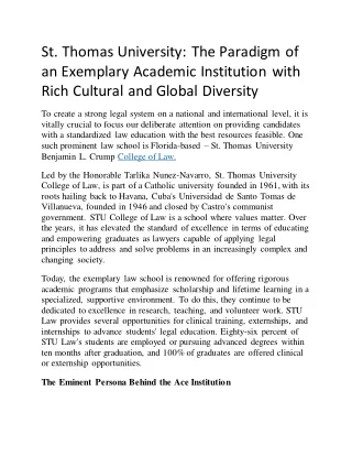 St. Thomas University: The Paradigm of an Exemplary Academic Institution with Ri