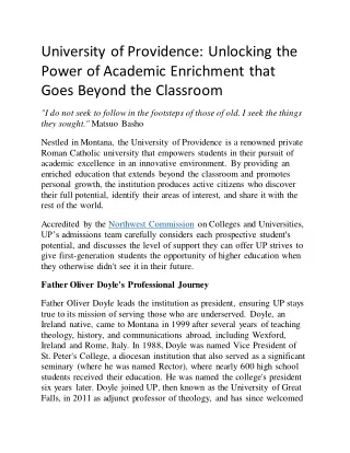 University of Providence: Unlocking the Power of Academic Enrichment that Goes B