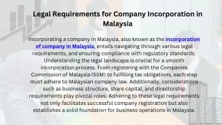 Legal Requirements for Company Incorporation in Malaysia