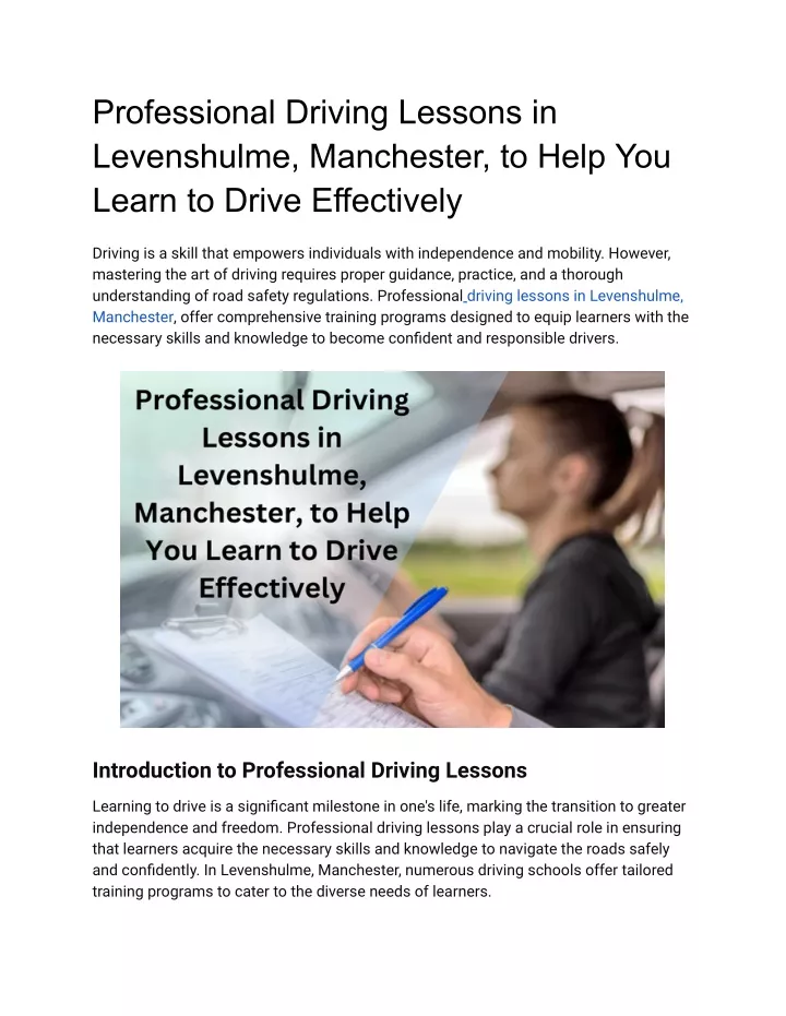professional driving lessons in levenshulme