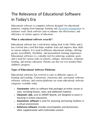 The Relevance of Educational Software in Today