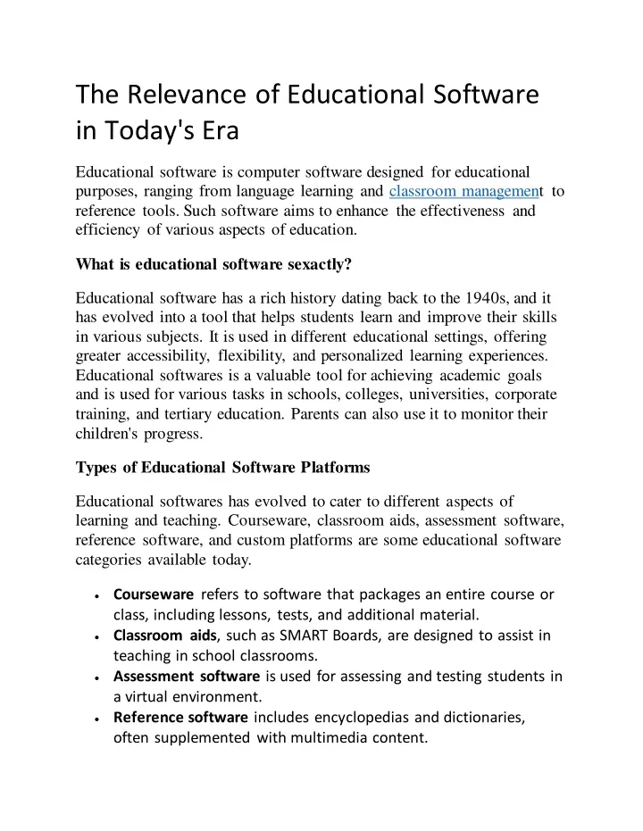 the relevance of educational software in today