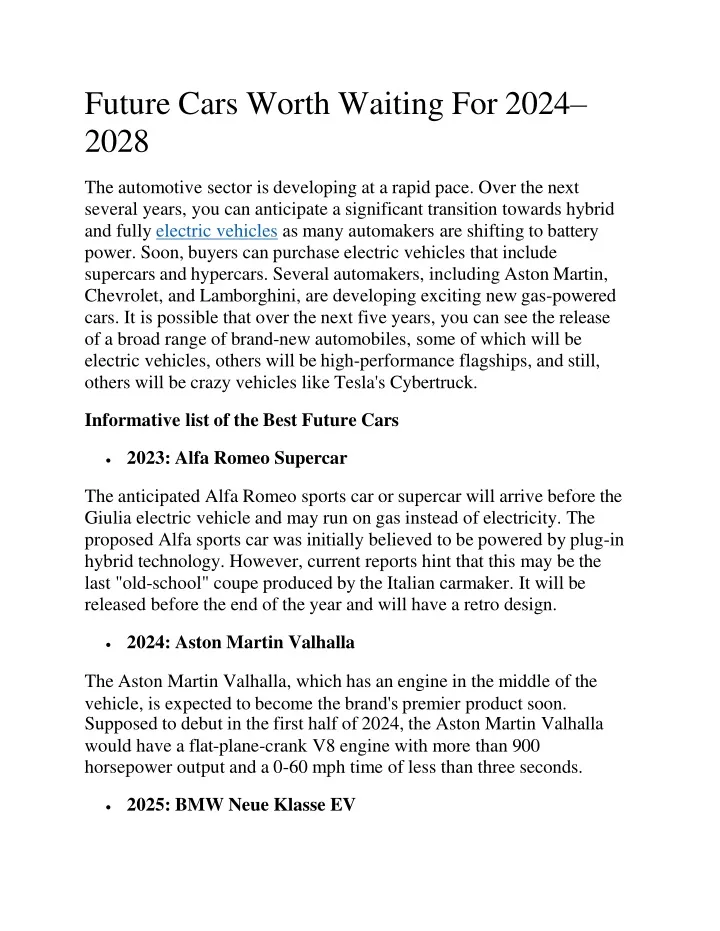 future cars worth waiting for 2024 2028