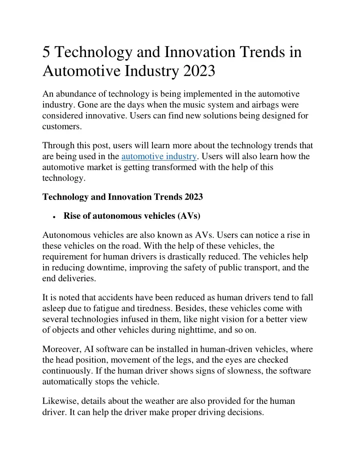 5 technology and innovation trends in automotive industry 2023