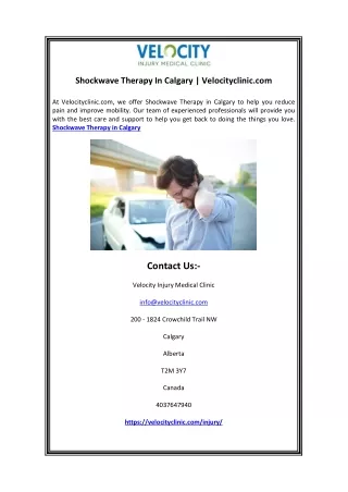 Shockwave Therapy In Calgary | Velocityclinic.com