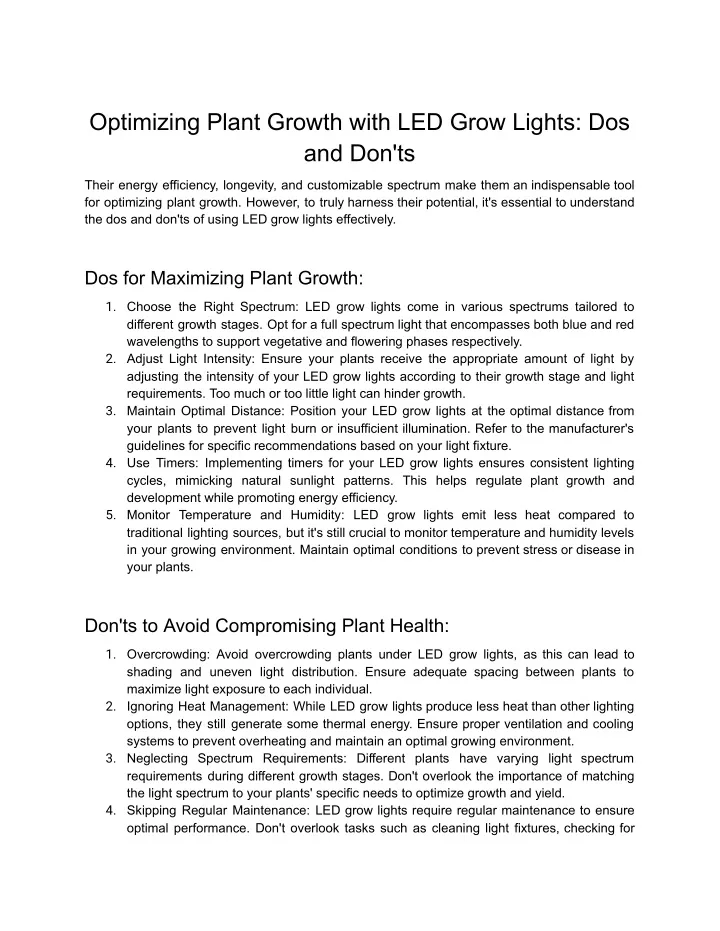 optimizing plant growth with led grow lights