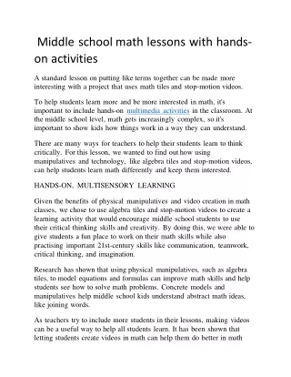 middle school math lessons with hands on activities
