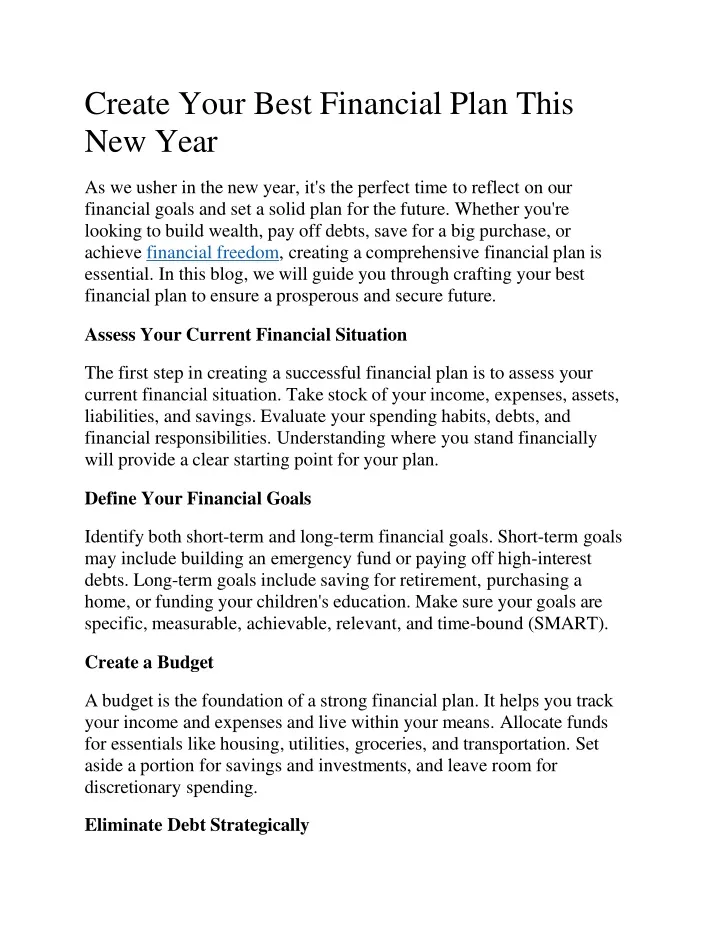 create your best financial plan this new year