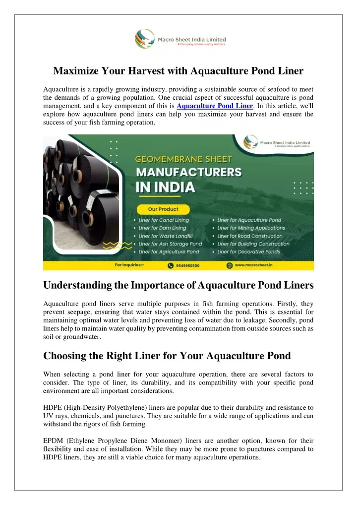 maximize your harvest with aquaculture pond liner