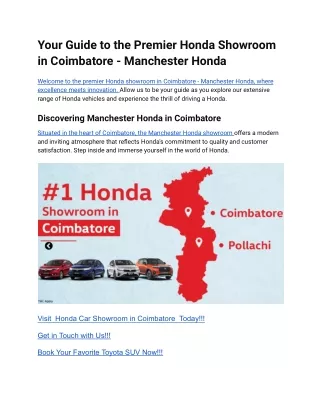 Your Guide to the Premier Honda Showroom in Coimbatore - Manchester Honda