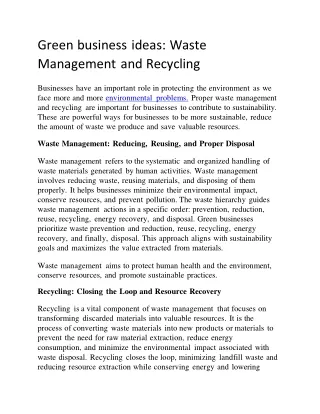 Green business ideas: Waste Management and Recycling