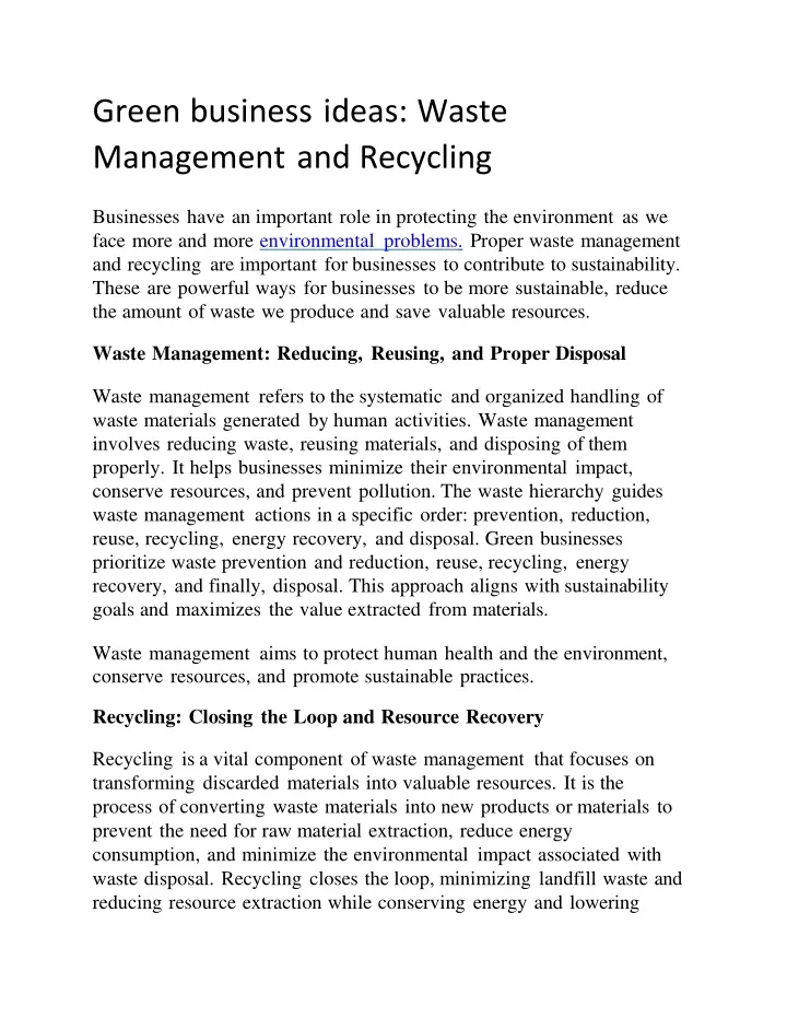 green business ideas waste management and recycling