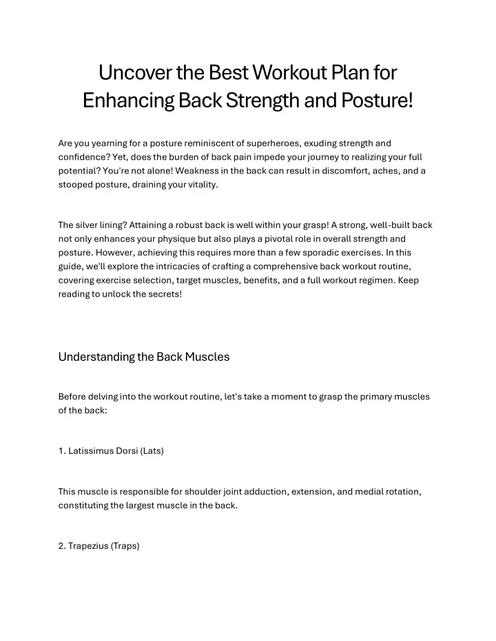 PPT - Uncover the Best Workout Plan for Enhancing Back Strength and ...