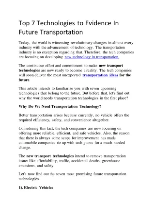 top 7 technologies to evidence in future transportation