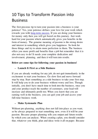 10 tips to transform passion into business
