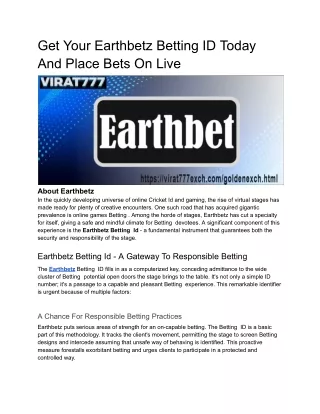 Get Your Earthbetz Betting ID Today And Place Bets On Live