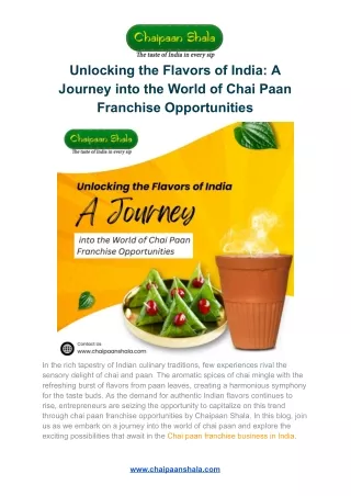 Unlocking the Flavors of India: A Journey into the World of Chai Paan Franchise