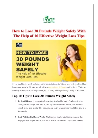 How to Lose 30 Pounds Weight Safely With The Help of 10 Effective Weight Loss Tips