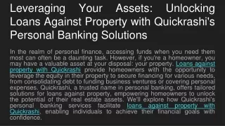 Leveraging Your Assets_ Unlocking Loans Against Property with Quickrashi's Personal Banking Solutions