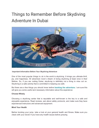 Things to Remember Before Skydiving Adventure In Dubai
