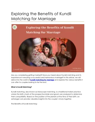 Exploring the Benefits of Kundli Matching for Marriage