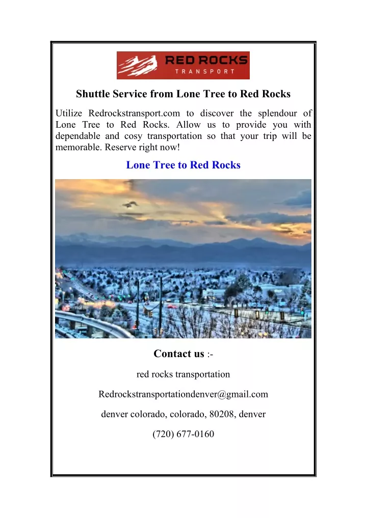 shuttle service from lone tree to red rocks