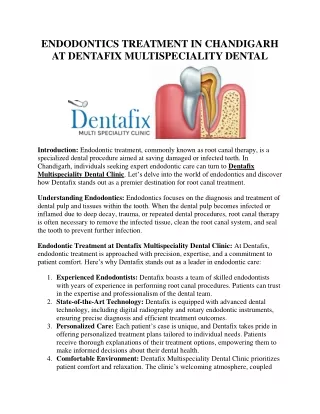 Best Endodontics Treatment in Chandigarh at Dentafix