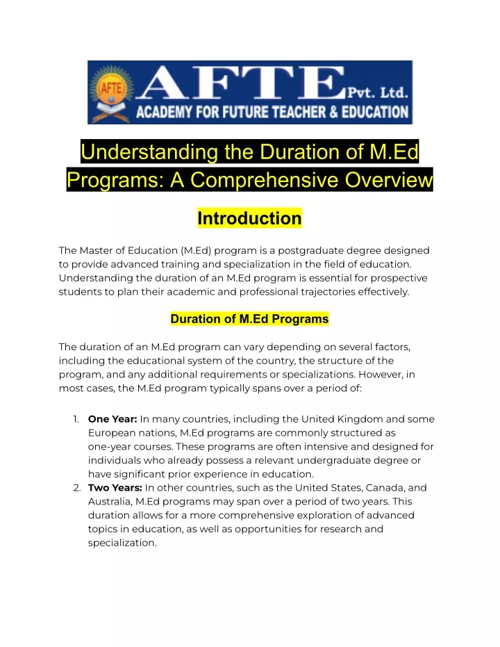 understanding the duration of m ed programs