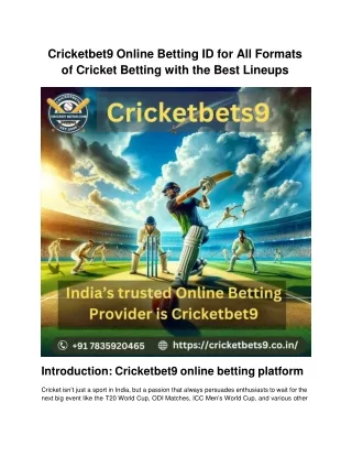 Cricketbet9 Online Betting ID for All Formats of Cricket Betting with the Best L