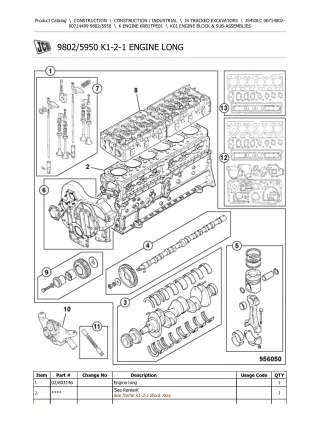 JCB JS450LC TRACKED EXCAVATOR Parts Catalogue Manual (Serial Number 00714002-00714499)